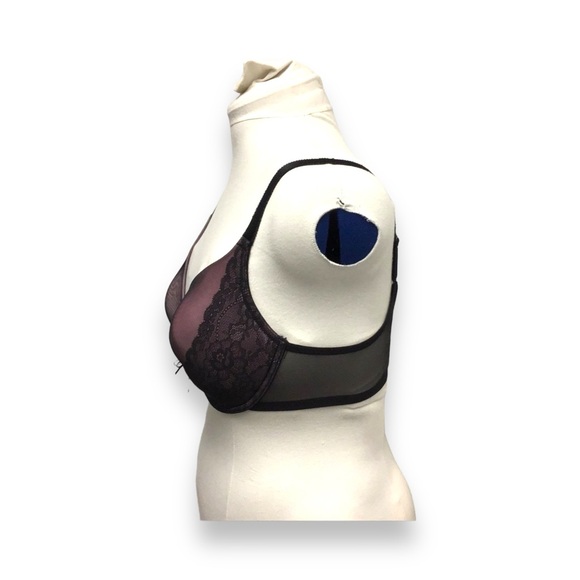 Vassarette Padded Lace Overlay Push Up Underwire Bra, Black/Orchid, size 36DD - Picture 4 of 11